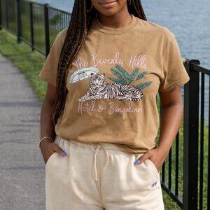 Beige Graphic Tee with Tiger Print